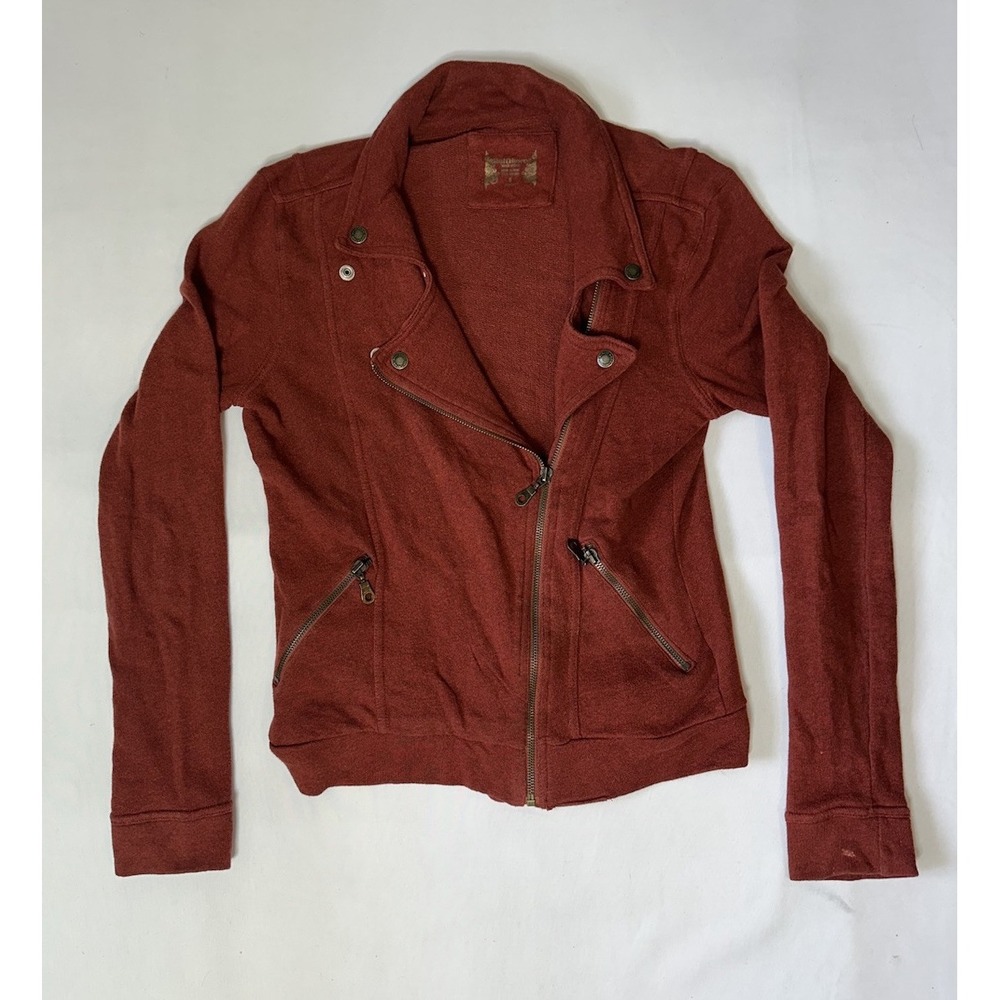 Ruff Hewn Small Burgundy Cardigan Sweater Pockets Offset Snaps Zipper Front